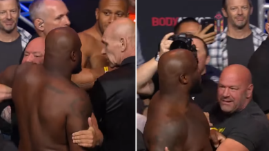 (VIDEO) UFC 265: Derrick Lewis staranował Ciryla Gane'a podczas face-to-face. Dana White nie mógł zatrzymać Amerykanina